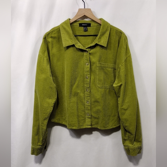 Forever 21 Corduroy Button-Up Shirt Jacket Women's 3X Green Boho Retro 90s Y2K - Picture 1 of 8